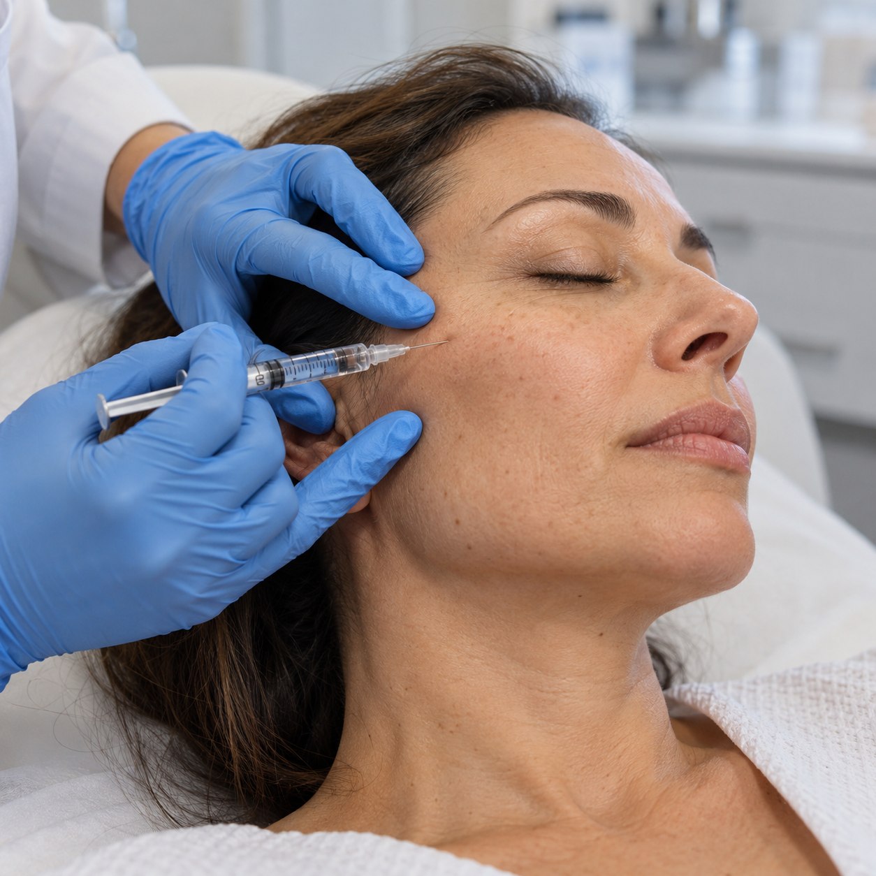 Illustration of hyaluronic acid fillers being performed
