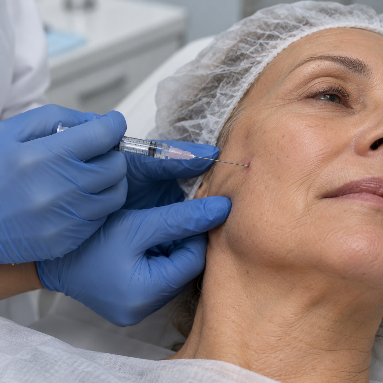 Illustration of collagen biostimulators being performed